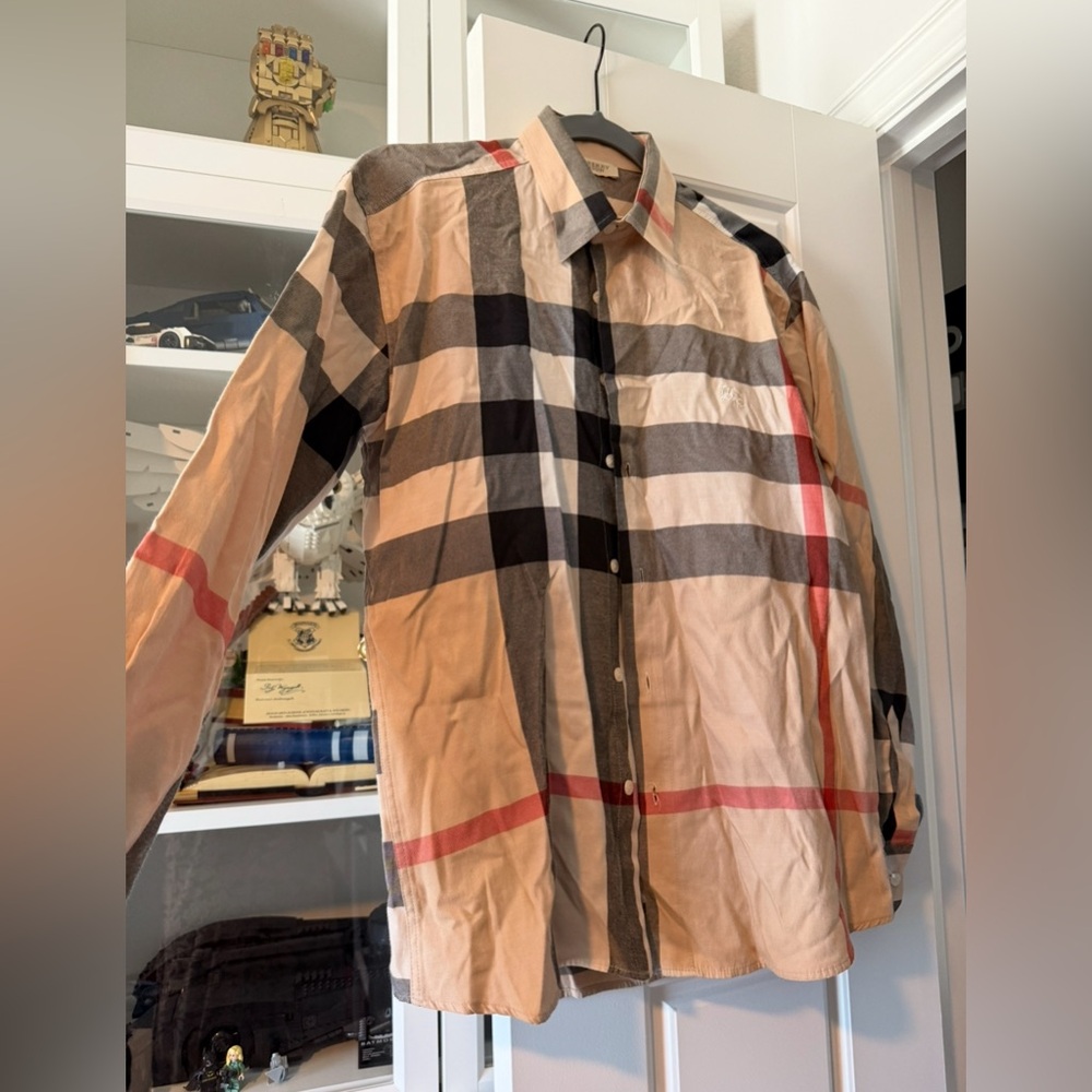 Burberry Beige and Black Plaid Shirt